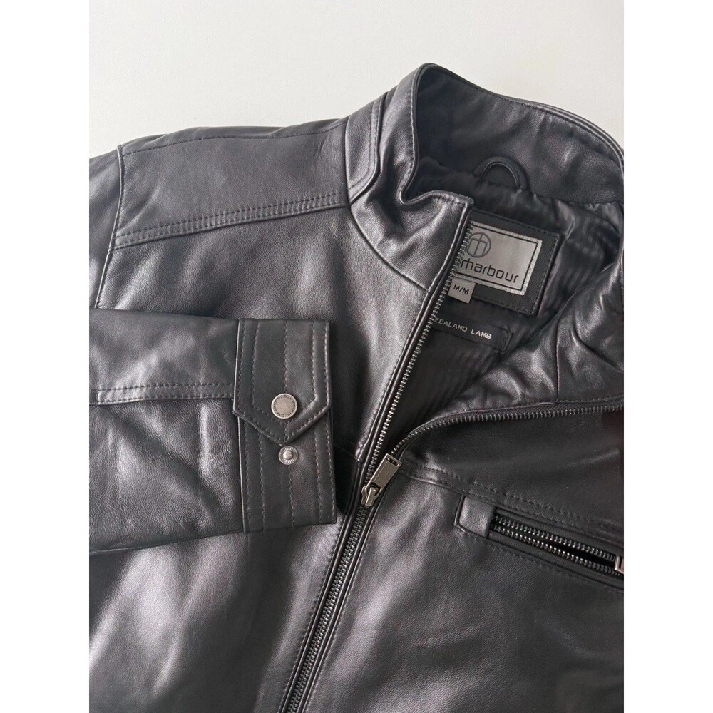 Boston Harbour Leather Jacket Men's Size Medium Black New Zealand Lamb Full Zip